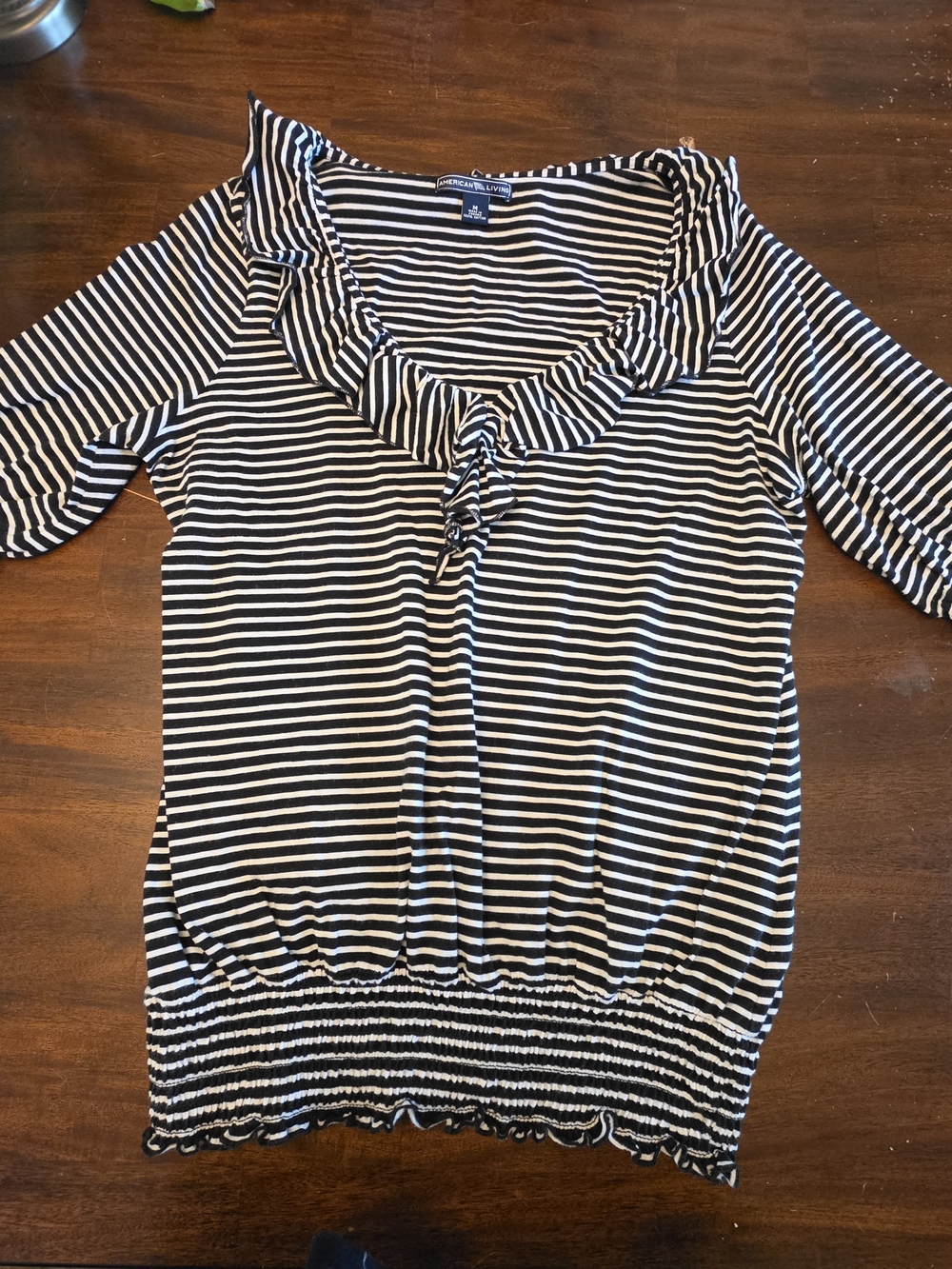 American Living Striped Ruffle V-Neck Blouse Top - Size Medium